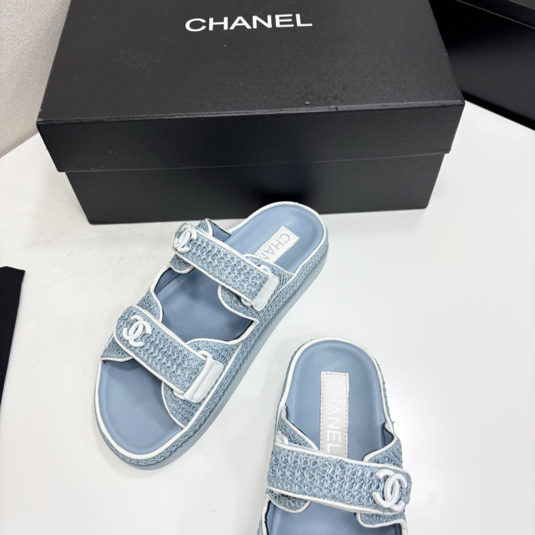 Chanel Slide Sandals Light Blue Woven SW-EV216