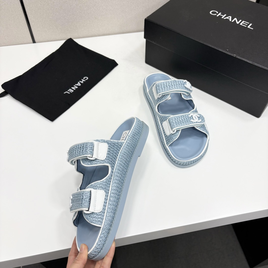 Chanel Slide Sandals Light Blue Woven SW-EV216