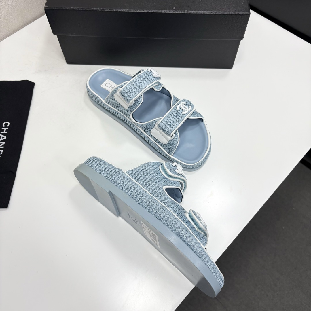 Chanel Slide Sandals Light Blue Woven SW-EV216