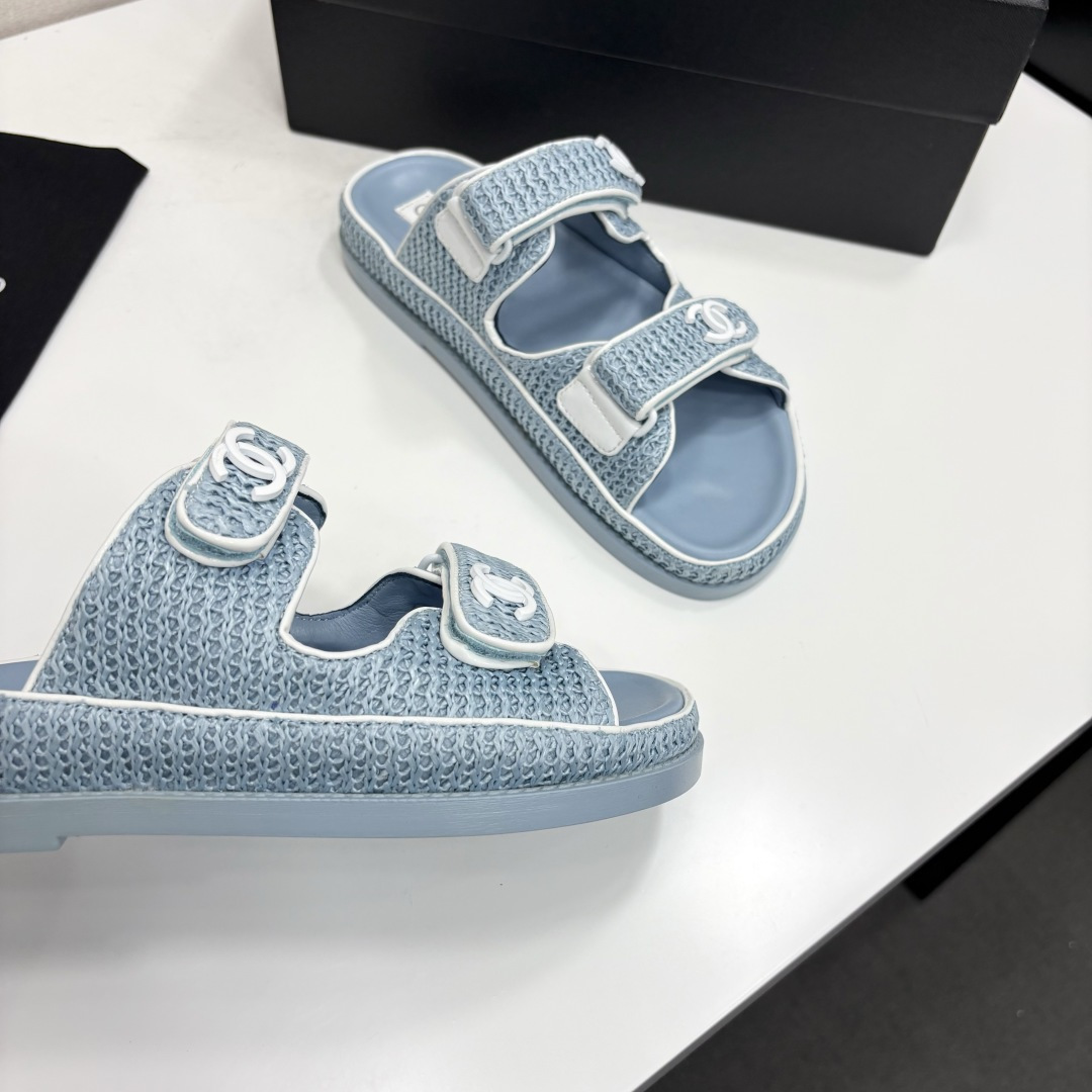 Chanel Slide Sandals Light Blue Woven SW-EV216