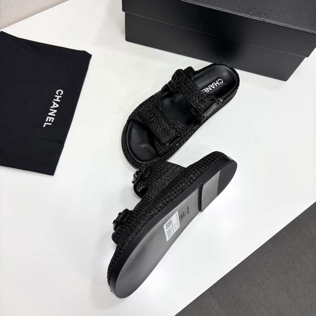 Chanel Slide Sandals Black Woven SW-EV215