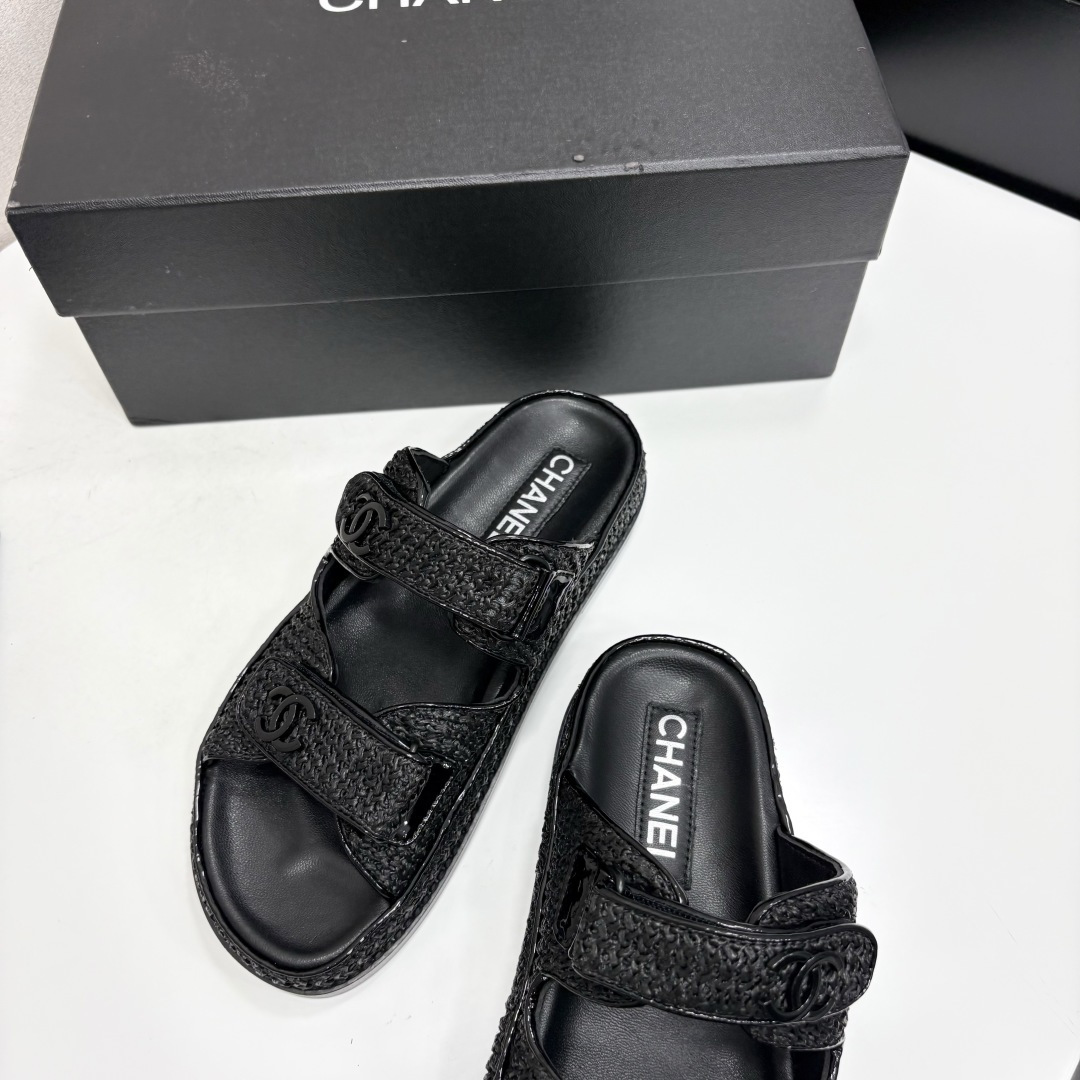 Chanel Slide Sandals Black Woven SW-EV215