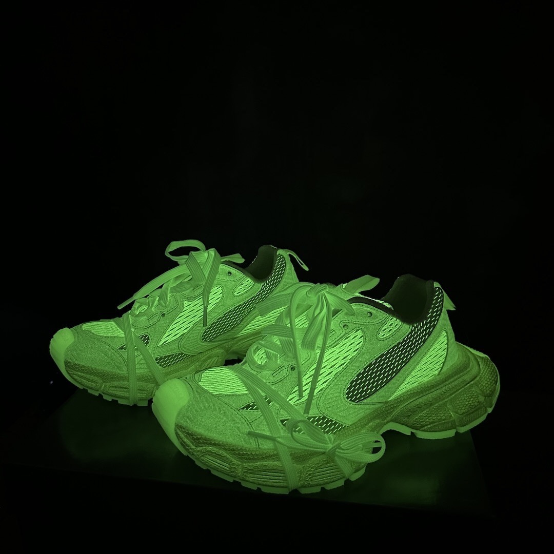 Off White Luminous Fluorescent Green Mesh Chunky Sneakers Double Laces Retro Platform Dad Shoes Breathable Shock Absorbing Anti Slip Luminous Casual Walking Trainers