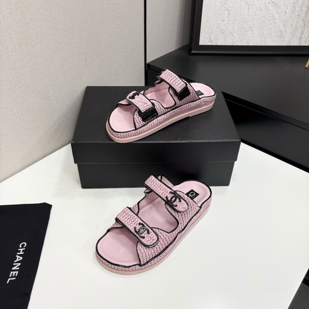 Chanel Slide Sandals Pink Woven SW-EV214