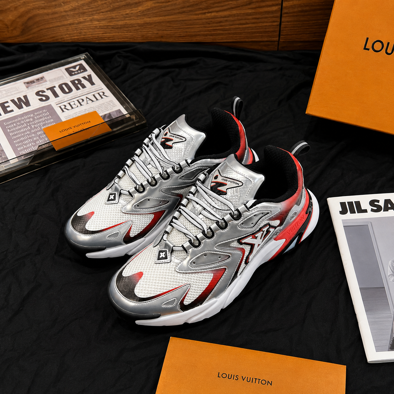 LV Trainer Sneakers Silver Red SW-SN022