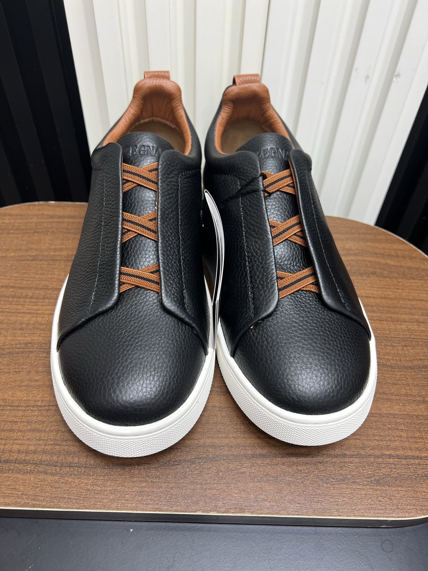 Men Slip-On Leather Casual Shoes Black Brown Laceless Walking Sneakers