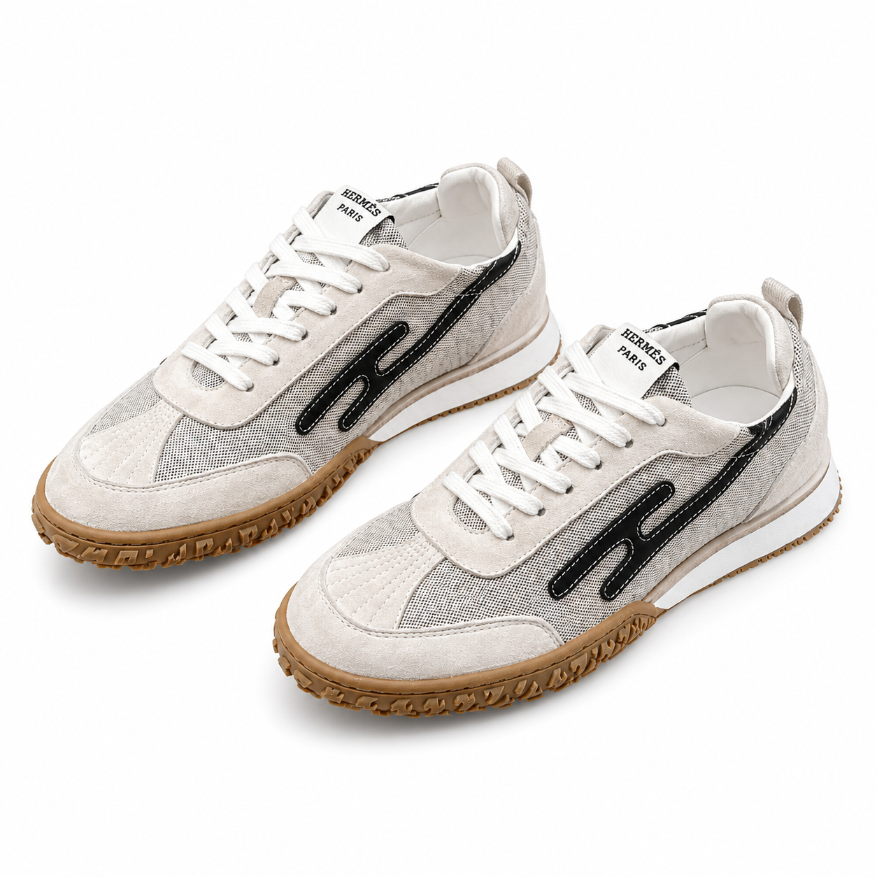 Hermès Casual Sneakers Off White Black Mesh SW-EV241