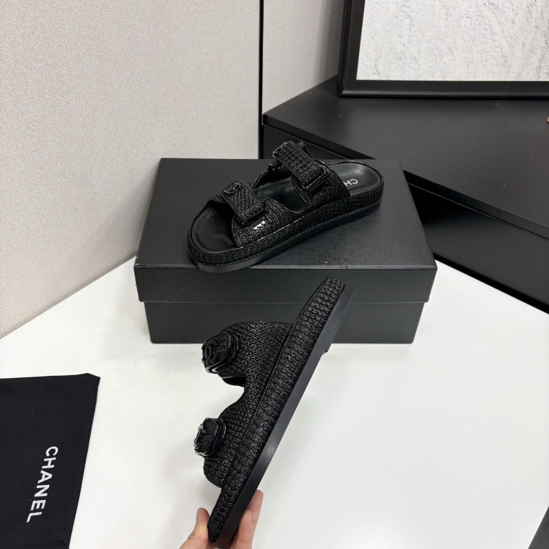 Chanel Slide Sandals Black Woven SW-EV215
