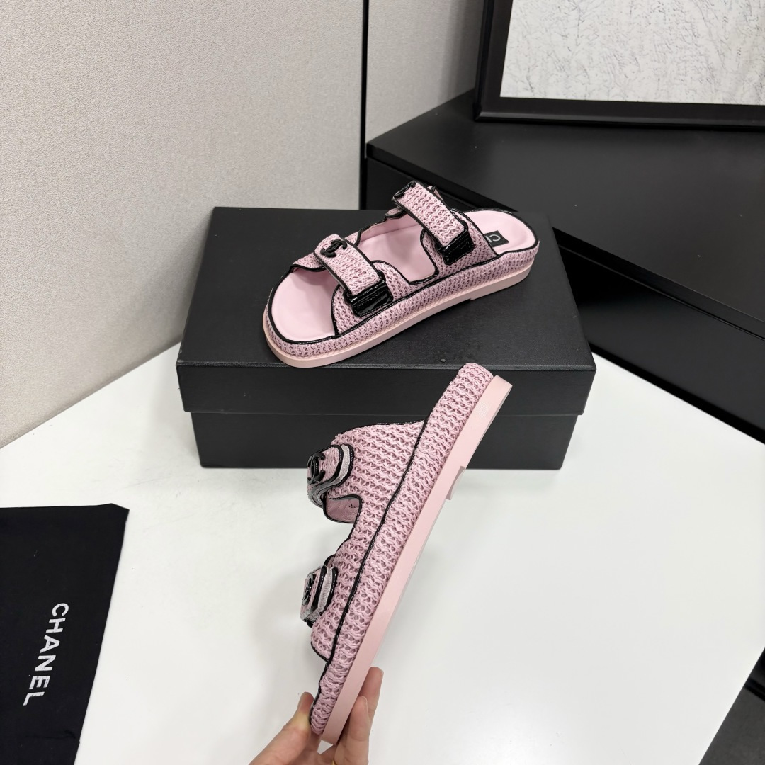 Chanel Slide Sandals Pink Woven SW-EV214