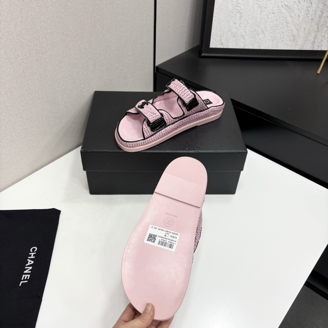 Chanel Slide Sandals Pink Woven SW-EV214