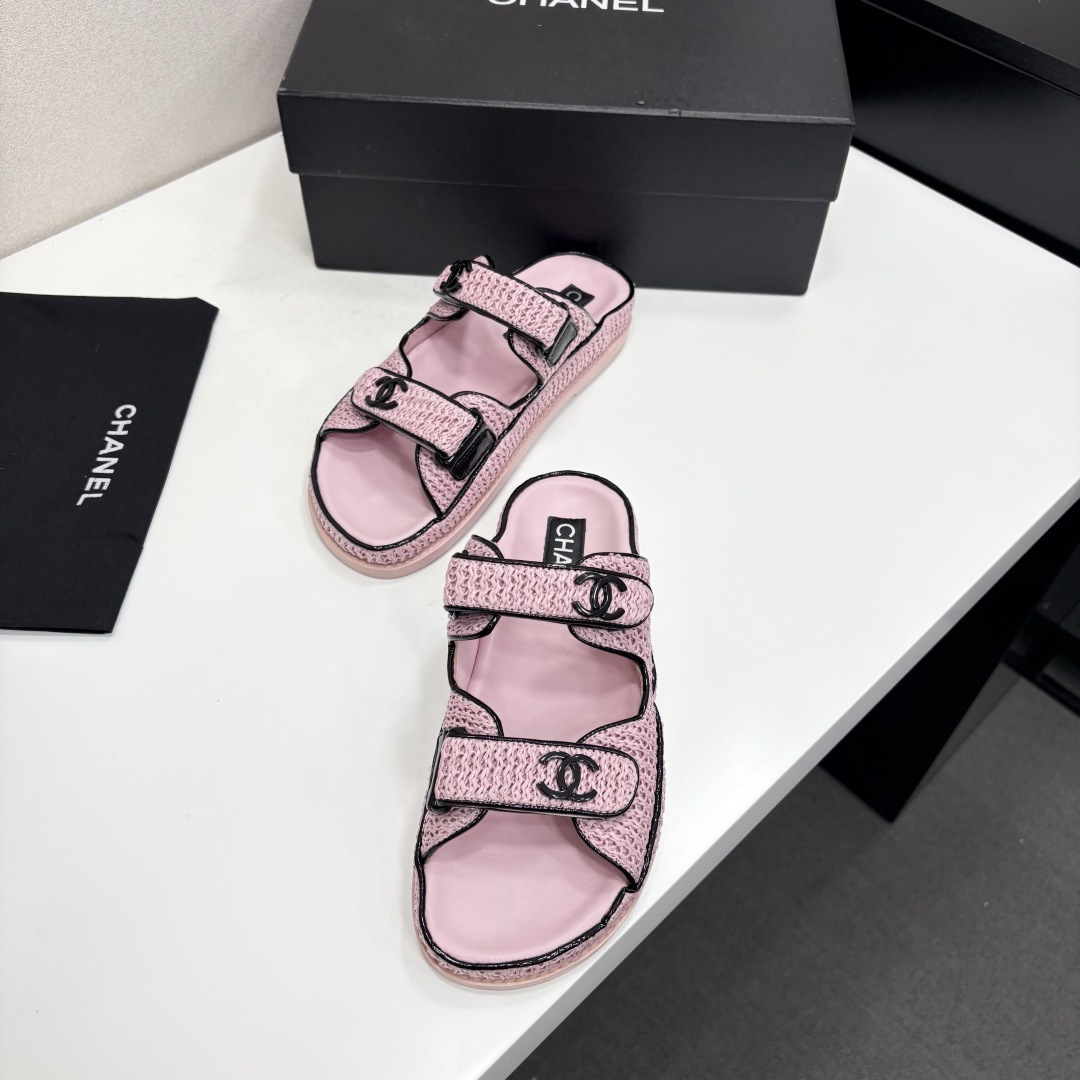 Chanel Slide Sandals Pink Woven SW-EV214