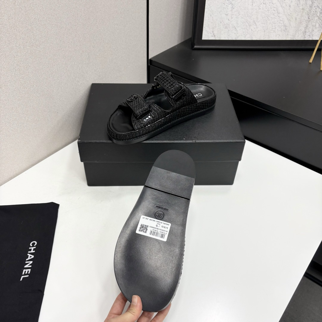 Chanel Slide Sandals Black Woven SW-EV215