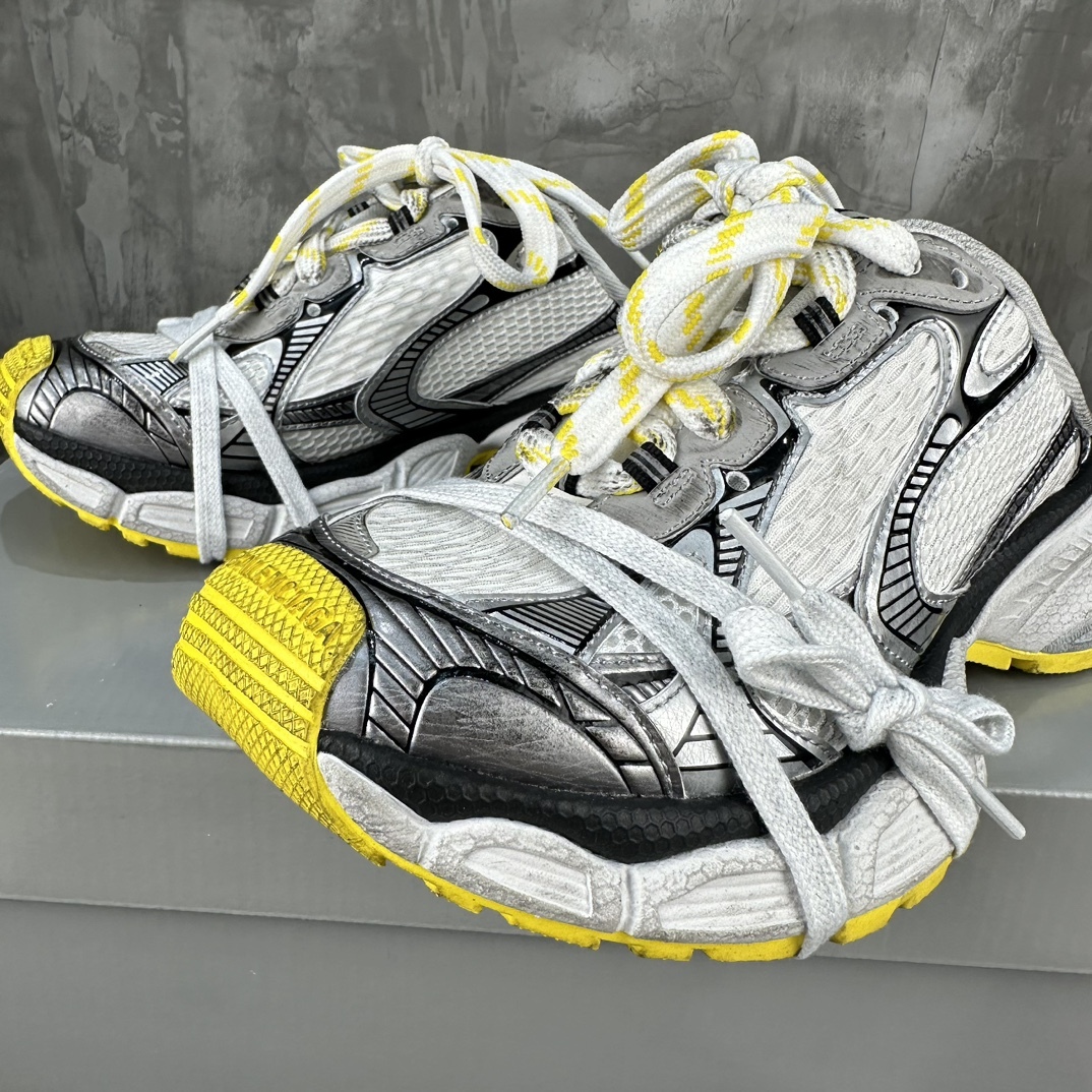 Black White Contrast Yellow Sole Vintage Dirty Mesh Chunky Sneakers Double Laces Retro Platform Dad Shoes Breathable Shock Absorbing Anti-Slip Streetwear Casual Walking Trainers