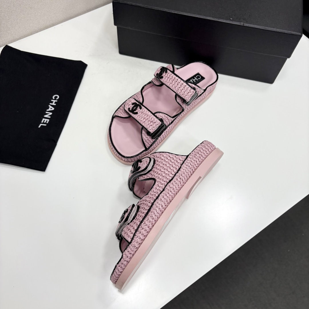 Chanel Slide Sandals Pink Woven SW-EV214