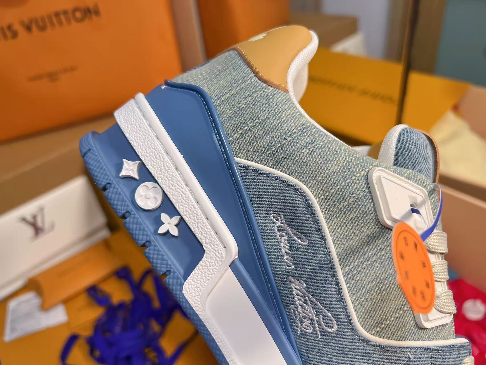 Blue Denim Embossed Skate Shoes Unisex Lace Up Fashion Casual Sneakers