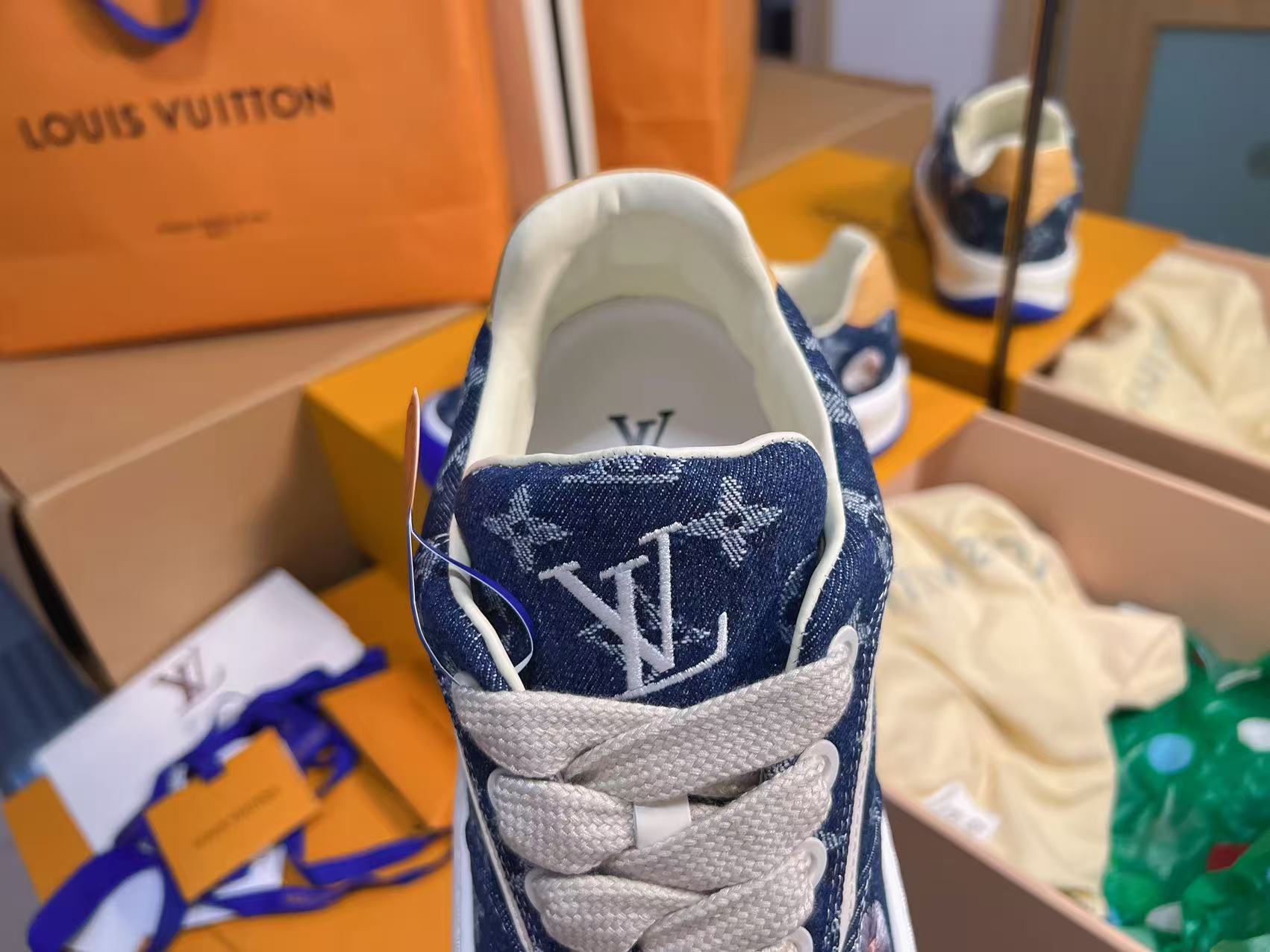 Dark Blue Denim Printed Skate Shoes Unisex Trendy Lace Up Casual Sneakers