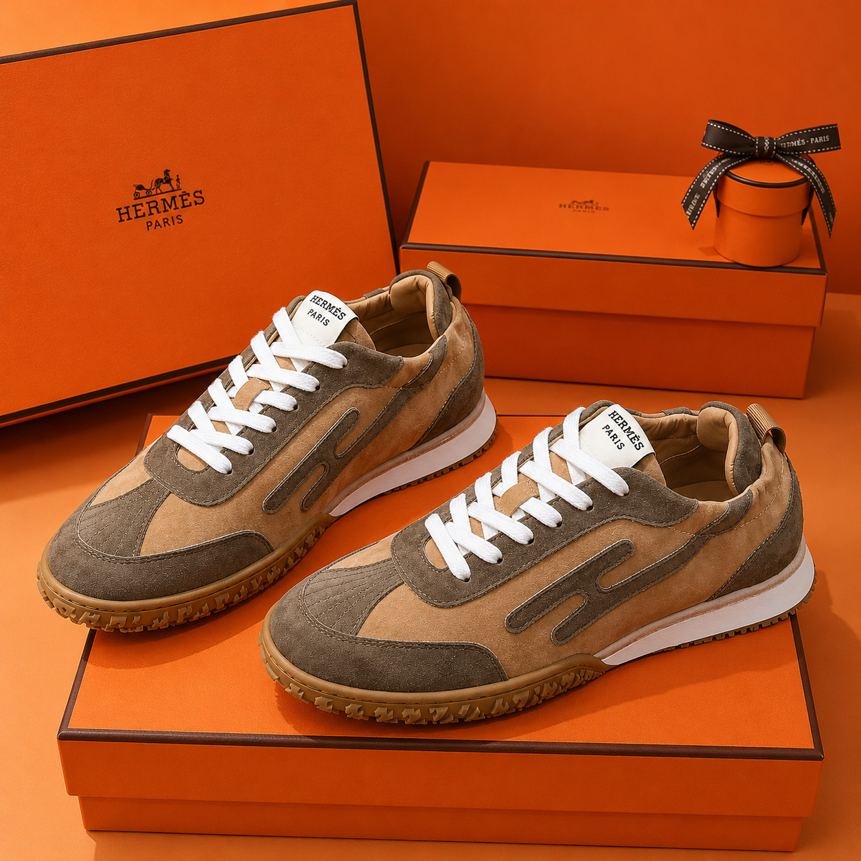 Hermès Casual Sneakers Two-Tone Brown Suede SW-EV245