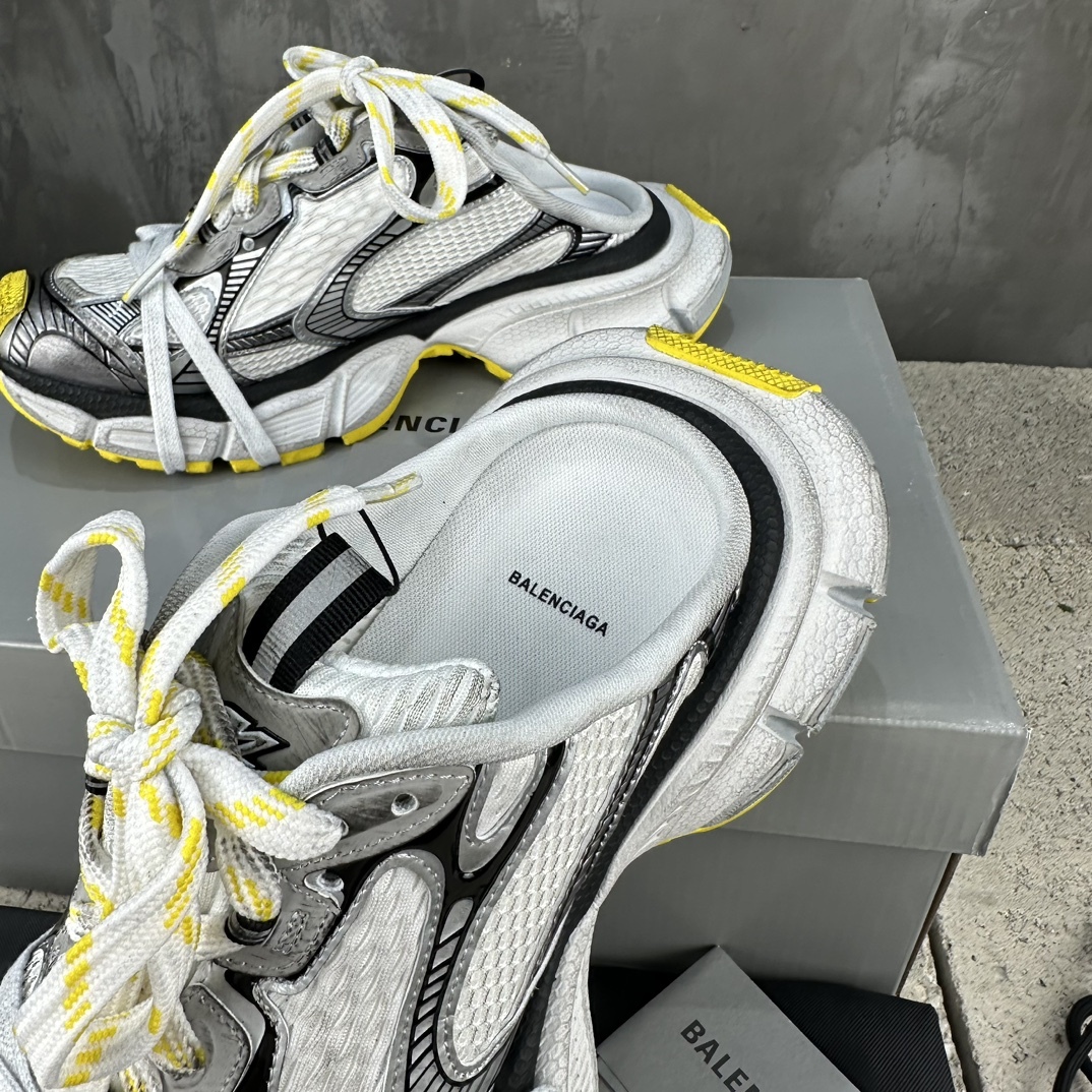 Black White Contrast Yellow Sole Vintage Dirty Mesh Chunky Sneakers Double Laces Retro Platform Dad Shoes Breathable Shock Absorbing Anti-Slip Streetwear Casual Walking Trainers
