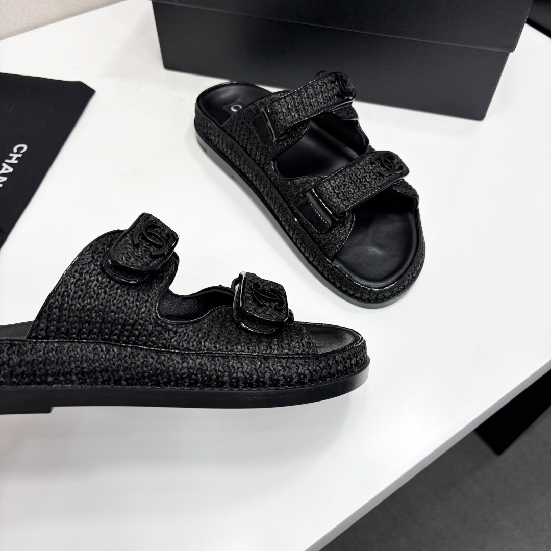 Chanel Slide Sandals Black Woven SW-EV215