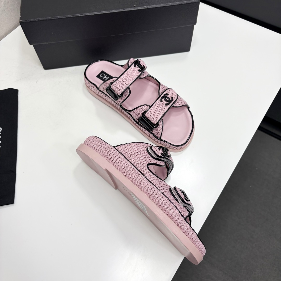 Chanel Slide Sandals Pink Woven SW-EV214