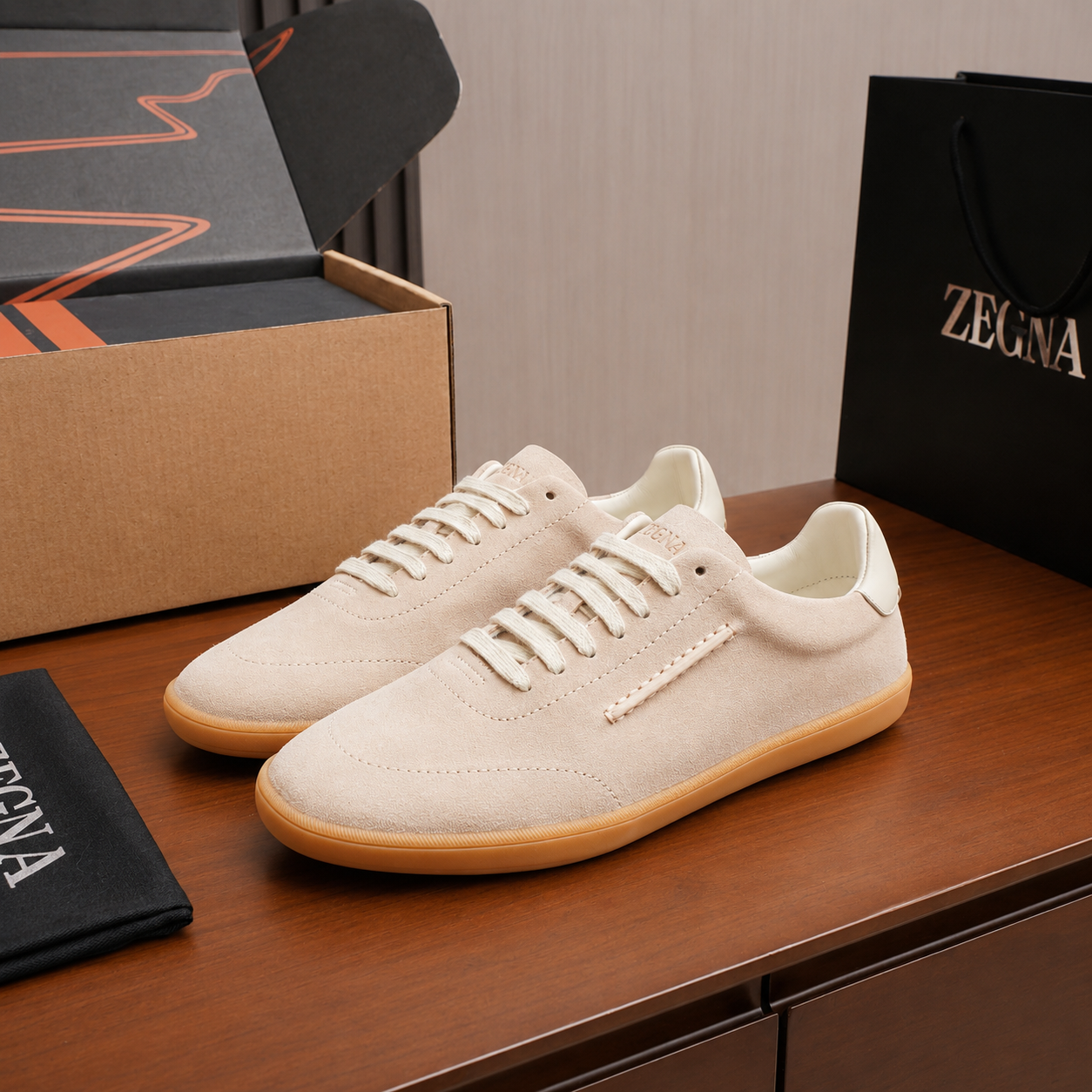 Zegna Low Top Sneakers Beige Suede SW-EV213