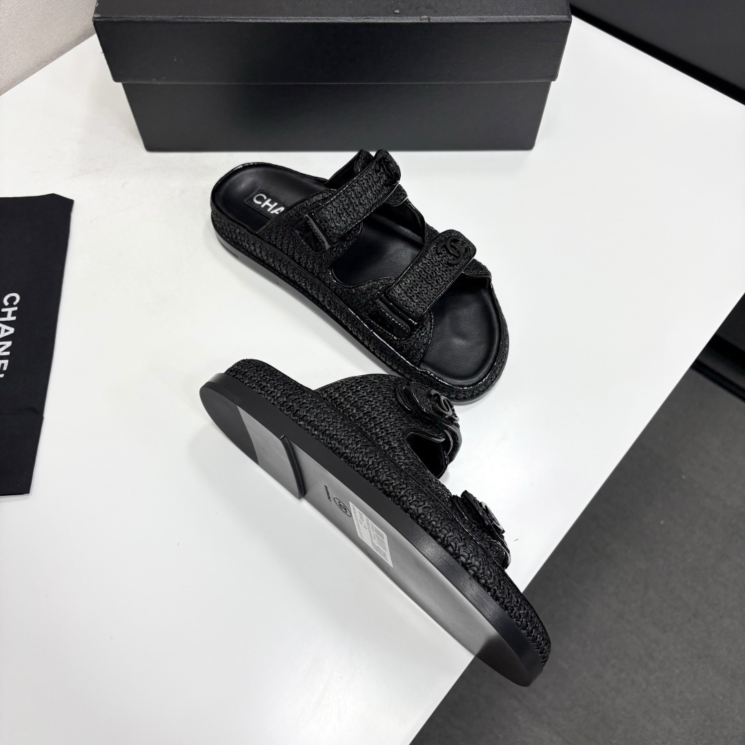 Chanel Slide Sandals Black Woven SW-EV215