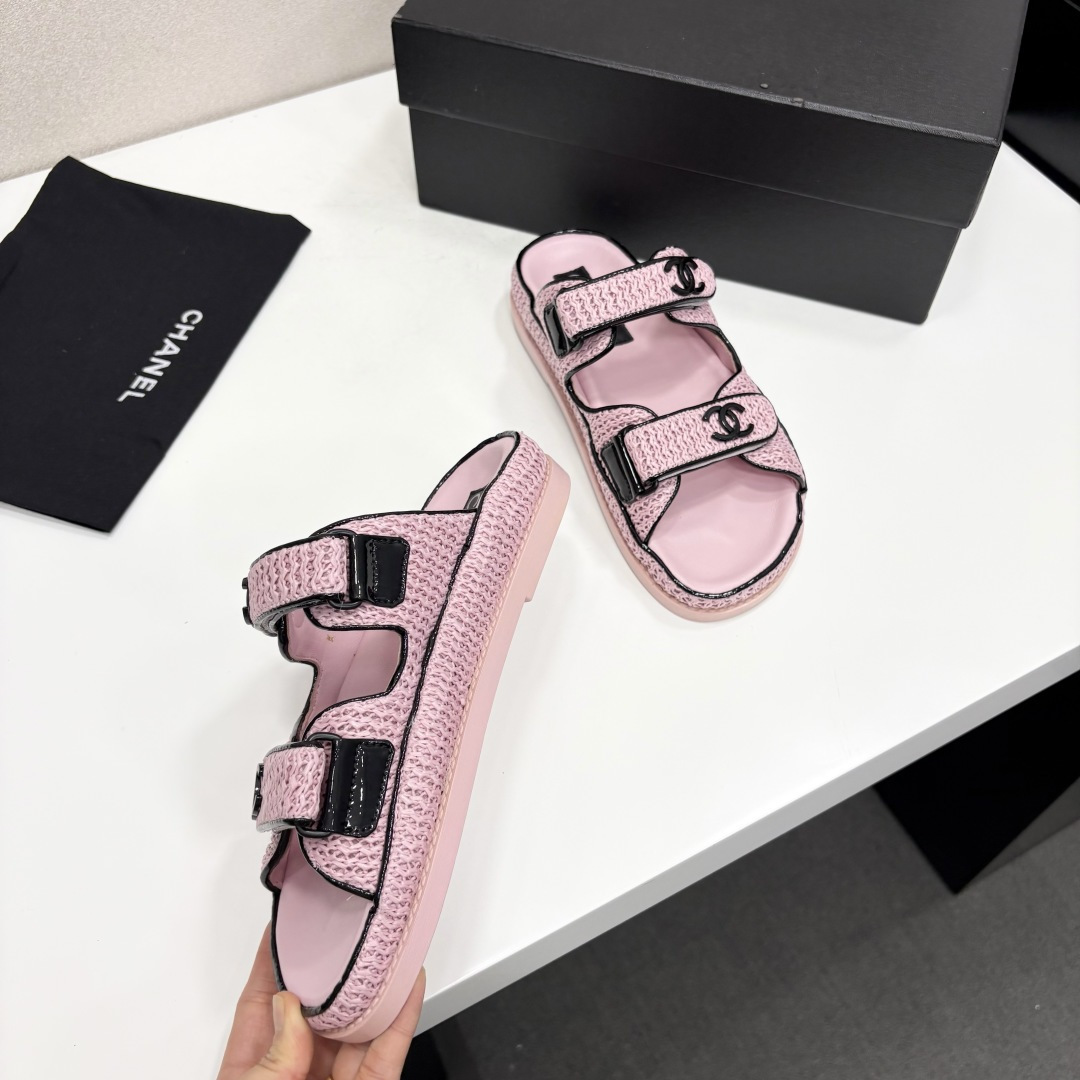 Chanel Slide Sandals Pink Woven SW-EV214