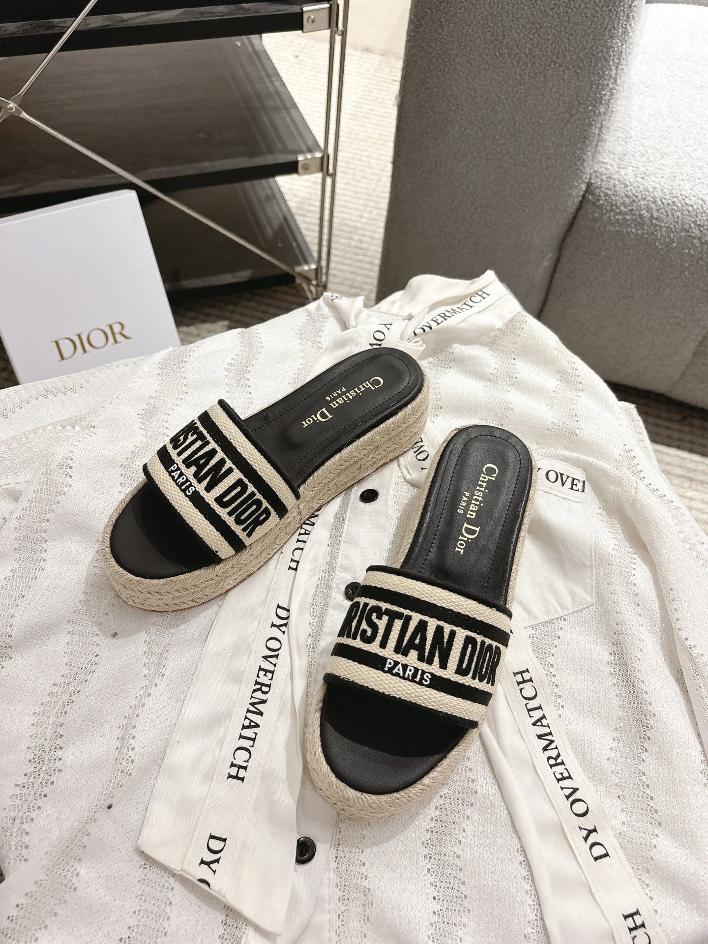 Women Letter Woven Strap Platform Slide Sandals Fashion Open Toe Slippers