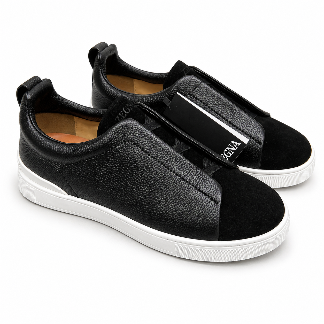 Zegna Triple Stitch Slip On Sneakers Black SW-SN037