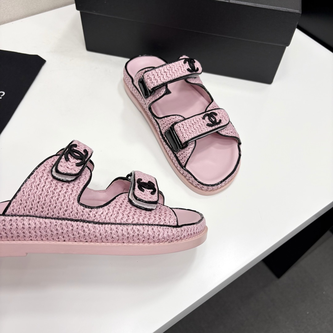 Chanel Slide Sandals Pink Woven SW-EV214