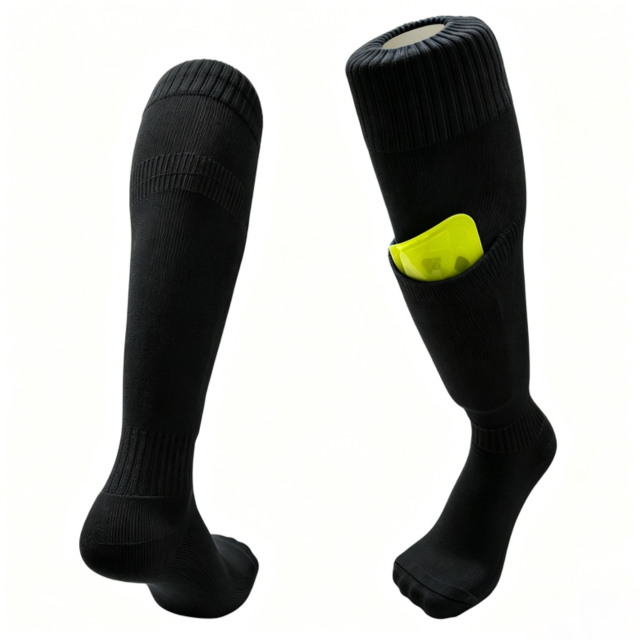 C15 Integrated Shin Guard Soccer Socks Terry black 01,MAKO SOURCING,C15 Integrated Shin Guard Soccer Socks Terry black 01