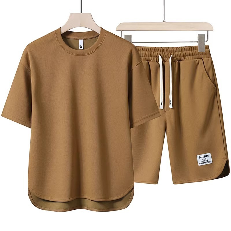Summer Youth Premium Casual Sportswear Set – 2-Piece Short Sleeve T-Shirt & Shorts with Curved Hem,MAKO SOURCING,Summer Youth Premium Casual Sportswear Set – 2-Piece T-Shirt & Shorts for Men | MAKO