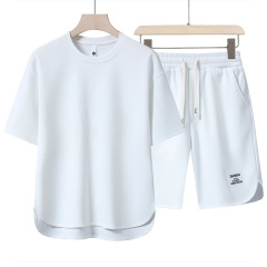 Summer Youth Premium Casual Sportswear Set – 2-Piece Short Sleeve T-Shirt & Shorts with Curved Hem,MAKO SOURCING,Summer Youth Premium Casual Sportswear Set – 2-Piece T-Shirt & Shorts for Men | MAKO
