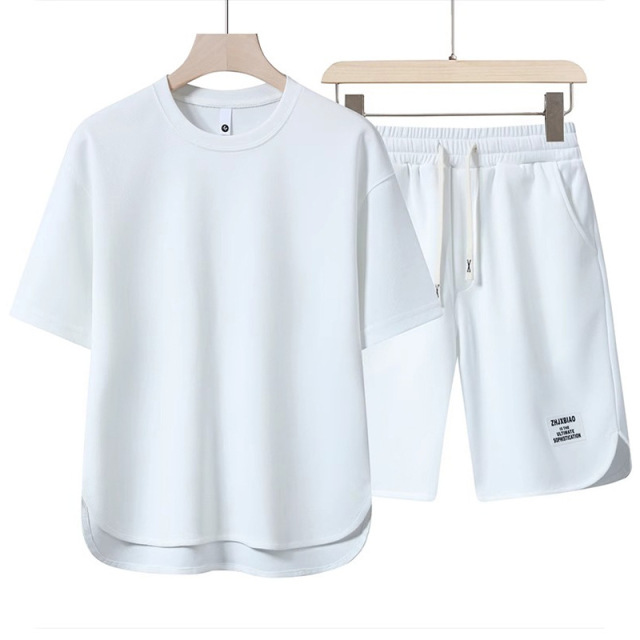 Summer Youth Premium Casual Sportswear Set – 2-Piece Short Sleeve T-Shirt & Shorts with Curved Hem,MAKO SOURCING,Summer Youth Premium Casual Sportswear Set – 2-Piece T-Shirt & Shorts for Men | MAKO
