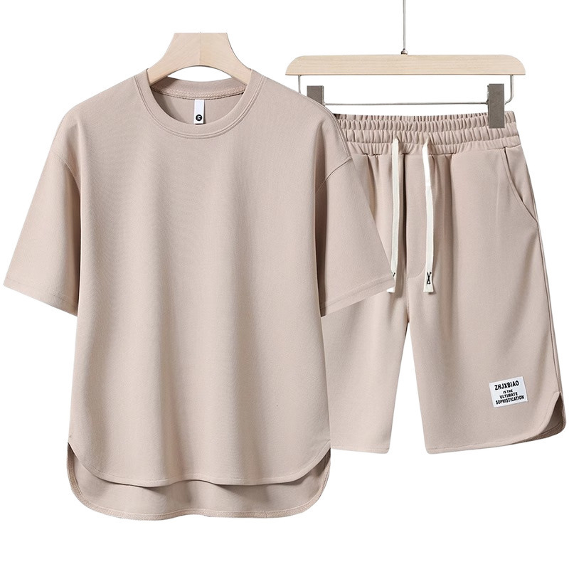 Summer Youth Premium Casual Sportswear Set – 2-Piece Short Sleeve T-Shirt & Shorts with Curved Hem,MAKO SOURCING,Summer Youth Premium Casual Sportswear Set – 2-Piece T-Shirt & Shorts for Men | MAKO