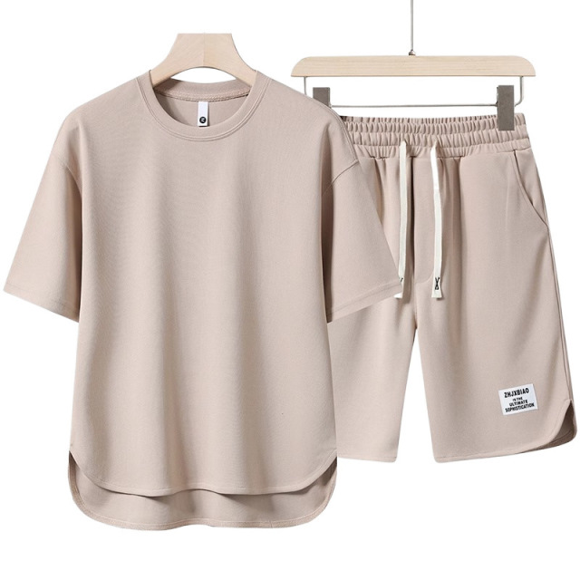 Summer Youth Premium Casual Sportswear Set – 2-Piece Short Sleeve T-Shirt & Shorts with Curved Hem,MAKO SOURCING,Summer Youth Premium Casual Sportswear Set – 2-Piece T-Shirt & Shorts for Men | MAKO