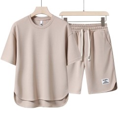 Summer Youth Premium Casual Sportswear Set – 2-Piece Short Sleeve T-Shirt & Shorts with Curved Hem,MAKO SOURCING,Summer Youth Premium Casual Sportswear Set – 2-Piece T-Shirt & Shorts for Men | MAKO