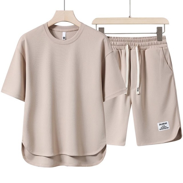 Summer Youth Premium Casual Sportswear Set – 2-Piece Short Sleeve T-Shirt & Shorts with Curved Hem,MAKO SOURCING,Summer Youth Premium Casual Sportswear Set – 2-Piece T-Shirt & Shorts for Men | MAKO