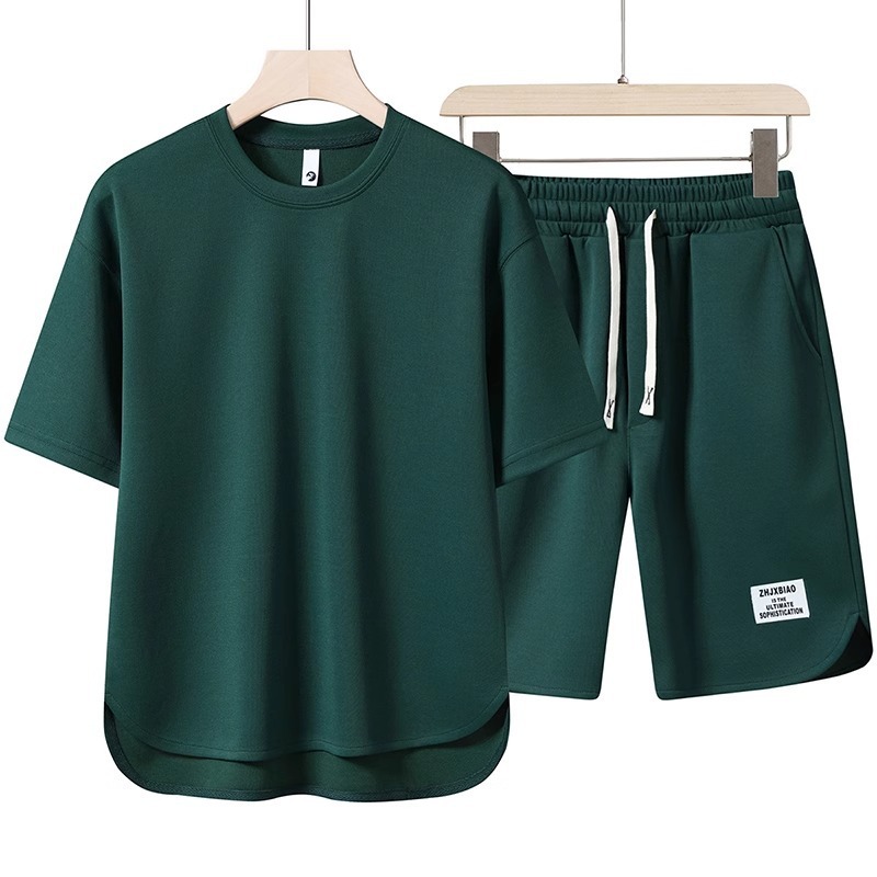 Summer Youth Premium Casual Sportswear Set – 2-Piece Short Sleeve T-Shirt & Shorts with Curved Hem,MAKO SOURCING,Summer Youth Premium Casual Sportswear Set – 2-Piece T-Shirt & Shorts for Men | MAKO