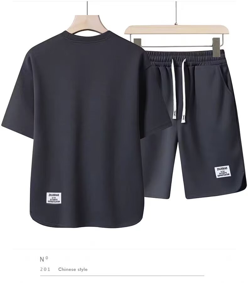 Summer Youth Premium Casual Sportswear Set – 2-Piece Short Sleeve T-Shirt & Shorts with Curved Hem,MAKO SOURCING,Summer Youth Premium Casual Sportswear Set – 2-Piece T-Shirt & Shorts for Men | MAKO