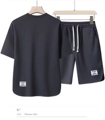 Summer Youth Premium Casual Sportswear Set – 2-Piece Short Sleeve T-Shirt & Shorts with Curved Hem,MAKO SOURCING,Summer Youth Premium Casual Sportswear Set – 2-Piece T-Shirt & Shorts for Men | MAKO