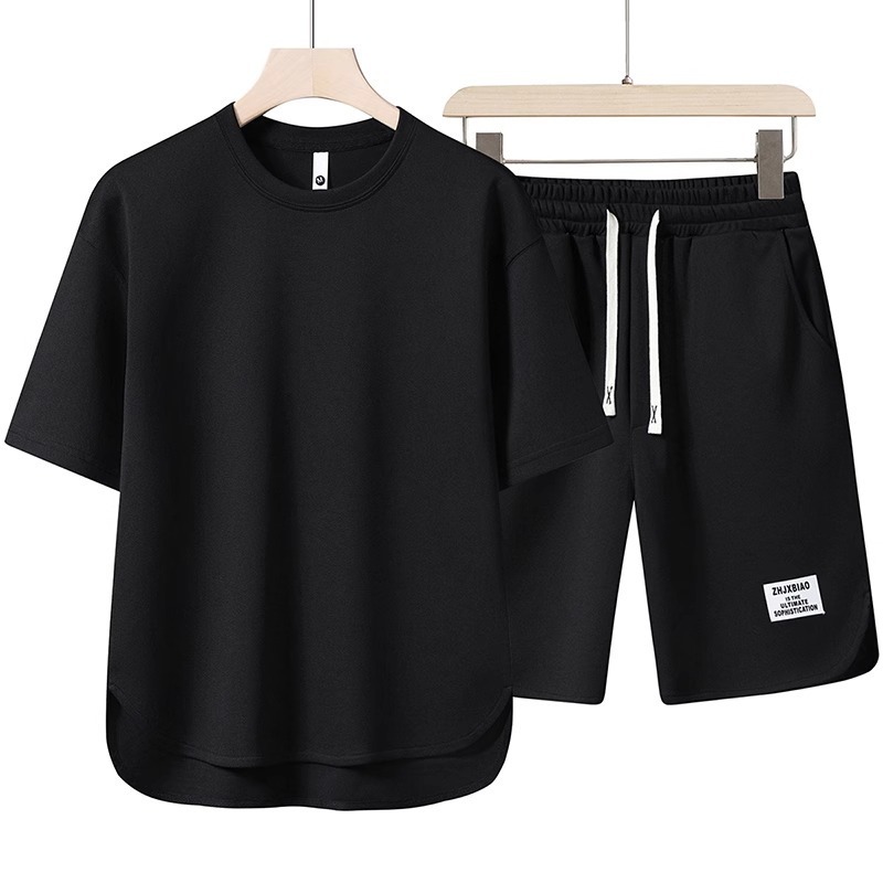 Summer Youth Premium Casual Sportswear Set – 2-Piece Short Sleeve T-Shirt & Shorts with Curved Hem,MAKO SOURCING,Summer Youth Premium Casual Sportswear Set – 2-Piece T-Shirt & Shorts for Men | MAKO