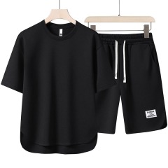 Summer Youth Premium Casual Sportswear Set – 2-Piece Short Sleeve T-Shirt & Shorts with Curved Hem,MAKO SOURCING,Summer Youth Premium Casual Sportswear Set – 2-Piece T-Shirt & Shorts for Men | MAKO