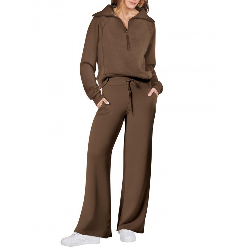 Women's Fall/Winter Fashion Sportswear Set – Zip-Up Long Sleeve Hoodie & Wide-Leg Pants 2-Piece Outfit,MAKO SOURCING,Women's Fall/Winter Sportswear Set – Zip-Up Hoodie & Wide-Leg Pants 2-Piece Outfit | MAKO