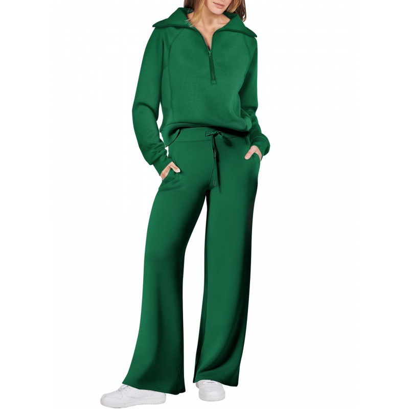 Women's Fall/Winter Fashion Sportswear Set – Zip-Up Long Sleeve Hoodie & Wide-Leg Pants 2-Piece Outfit,MAKO SOURCING,Women's Fall/Winter Sportswear Set – Zip-Up Hoodie & Wide-Leg Pants 2-Piece Outfit | MAKO