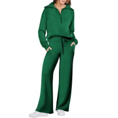 Women's Fall/Winter Fashion Sportswear Set – Zip-Up Long Sleeve Hoodie & Wide-Leg Pants 2-Piece Outfit,MAKO SOURCING,Women's Fall/Winter Sportswear Set – Zip-Up Hoodie & Wide-Leg Pants 2-Piece Outfit | MAKO