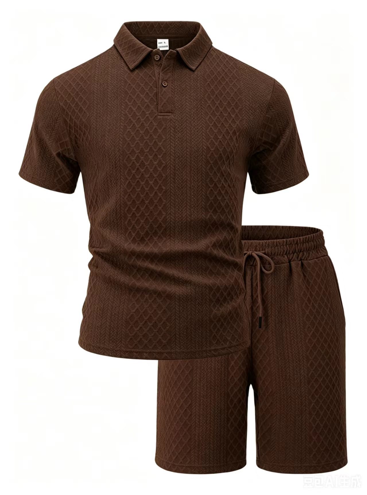 Men's Summer Polo Shirt Set – Short Sleeve Jacquard Fabric Sports Casual 2-Piece Outfit,MAKO SOURCING,Men's Summer Polo Shirt Set – Jacquard Fabric Short Sleeve Casual 2-Piece Outfit | MAKO