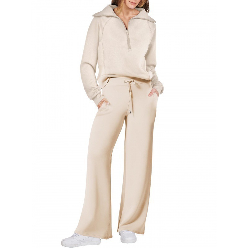 Women's Fall/Winter Fashion Sportswear Set – Zip-Up Long Sleeve Hoodie & Wide-Leg Pants 2-Piece Outfit,MAKO SOURCING,Women's Fall/Winter Sportswear Set – Zip-Up Hoodie & Wide-Leg Pants 2-Piece Outfit | MAKO
