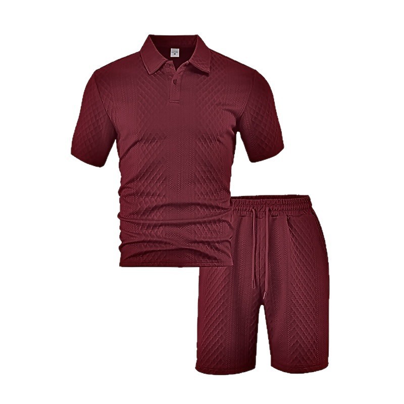 Men's Summer Polo Shirt Set – Short Sleeve Jacquard Fabric Sports Casual 2-Piece Outfit,MAKO SOURCING,Men's Summer Polo Shirt Set – Jacquard Fabric Short Sleeve Casual 2-Piece Outfit | MAKO