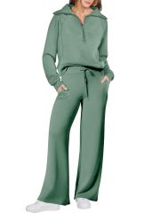 Women's Fall/Winter Fashion Sportswear Set – Zip-Up Long Sleeve Hoodie & Wide-Leg Pants 2-Piece Outfit,MAKO SOURCING,Women's Fall/Winter Sportswear Set – Zip-Up Hoodie & Wide-Leg Pants 2-Piece Outfit | MAKO